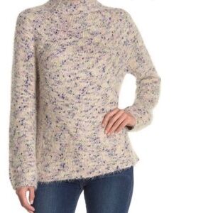 CATHERINE MALANDRINO EYELASH MOCK TURTLENECK PINK BLUE METALLIC THREAD SWEATER S